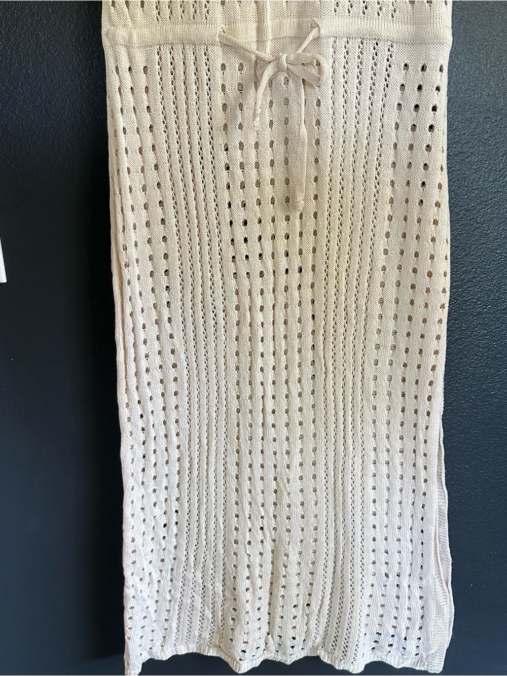 B Crochet Knit Sleeveless Swim Cover-Up Dress Cream Beige Medium Resort Coastal - Picture 9 of 9